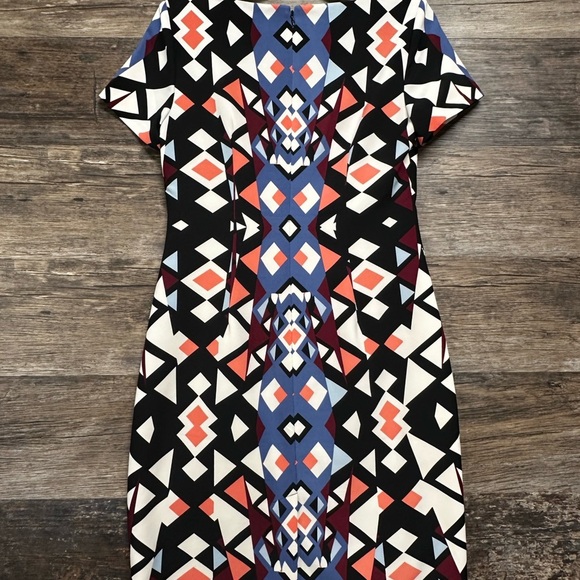 Talbots Geometric Black and White Sheath Mini Dress Crew Neck Short Sleeve - Picture 2 of 7